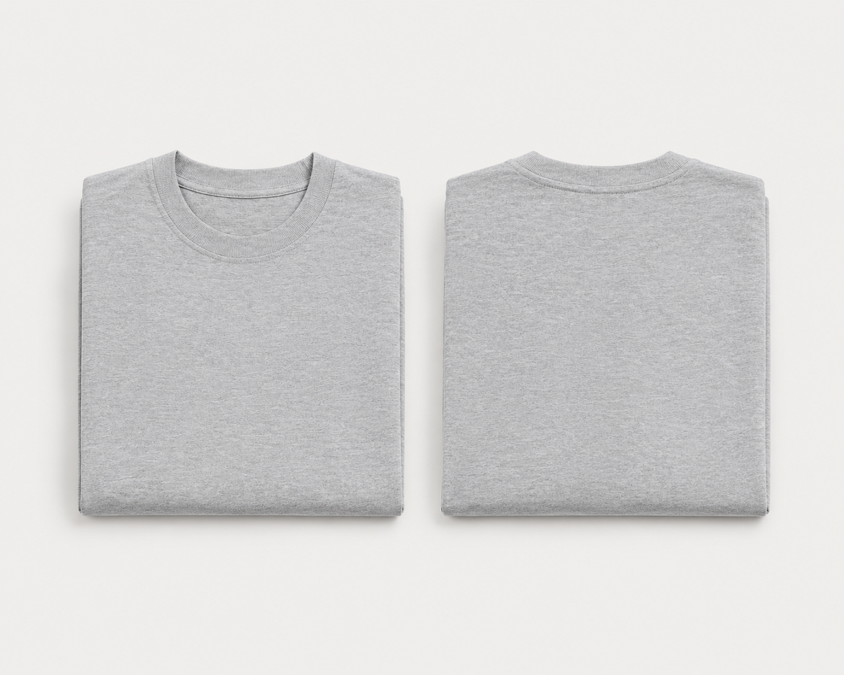 Grey-Melange Drip Earth oversized t-shirt with GROUNDSTATE silhouette - folded front and back view