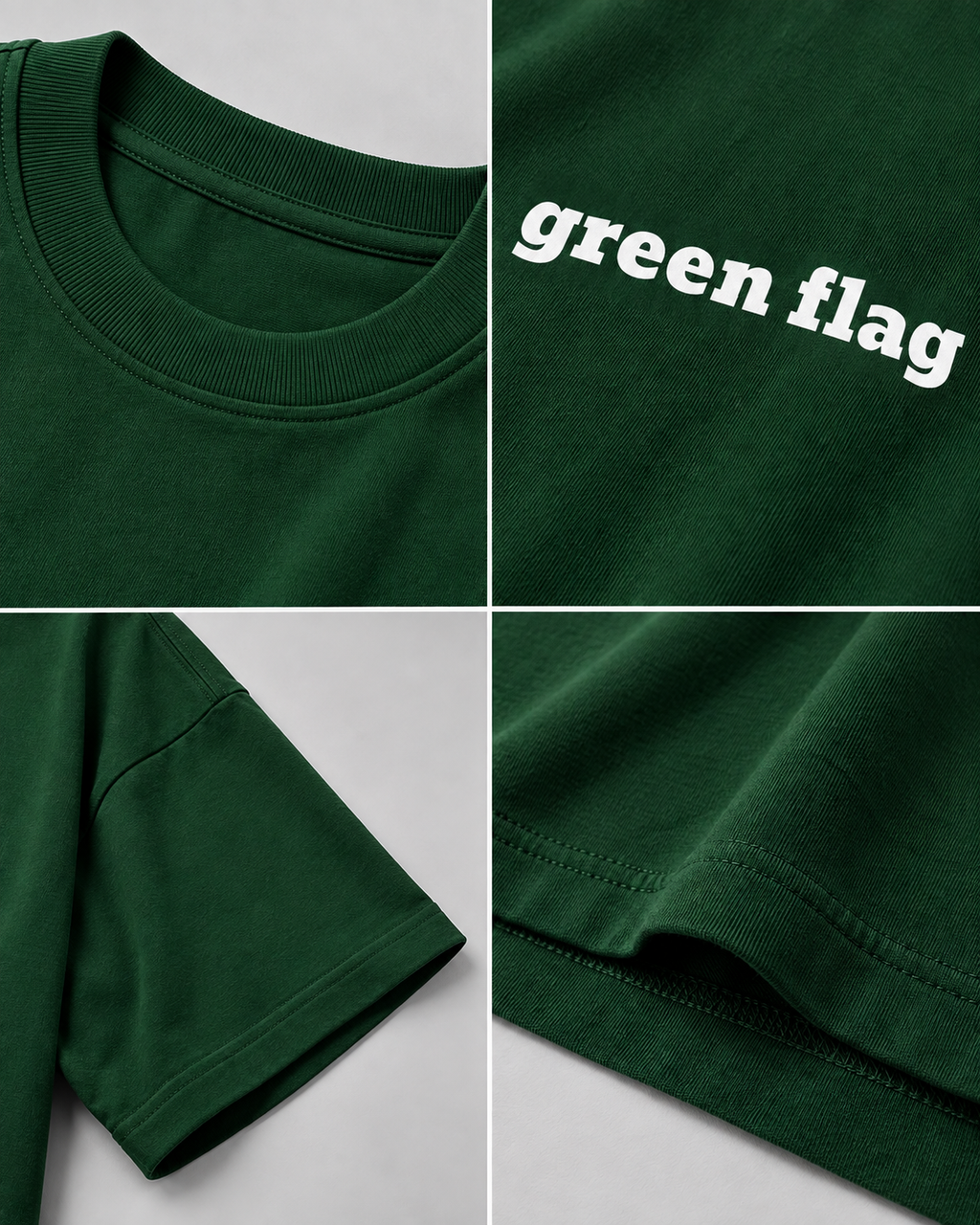 Bottle-Green Flag Premium Oversized T-Shirt detail view showing green flag typography and print quality
