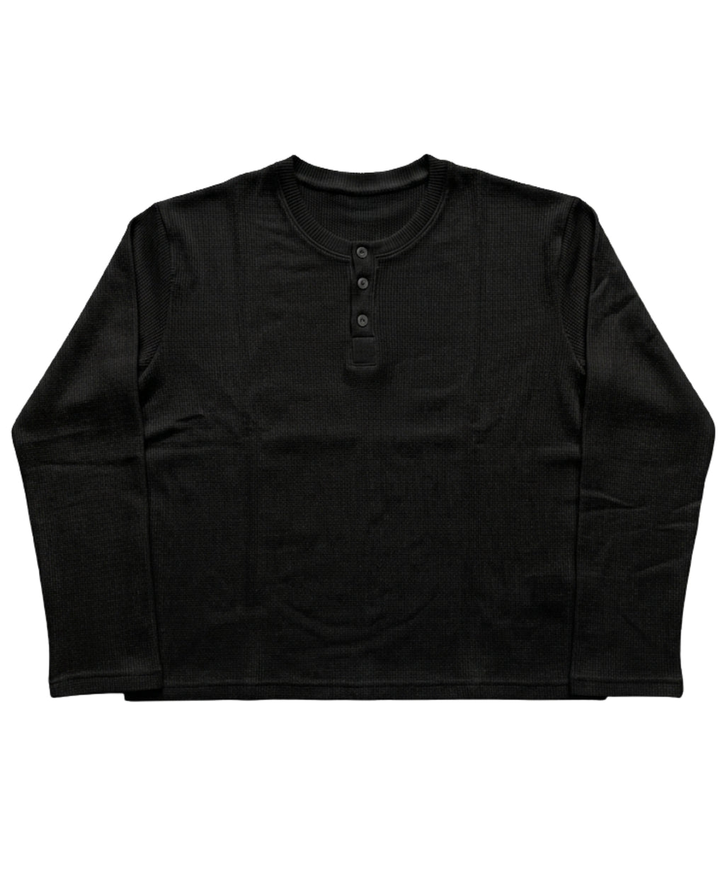 Black Henley waffle knit Front Design all