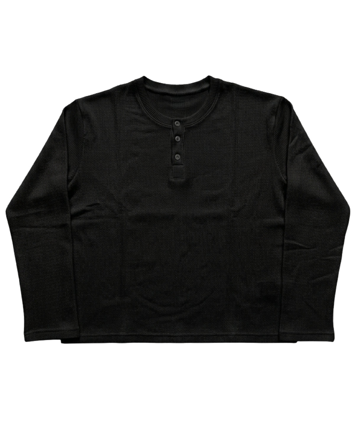 Black Henley waffle knit Front Design all