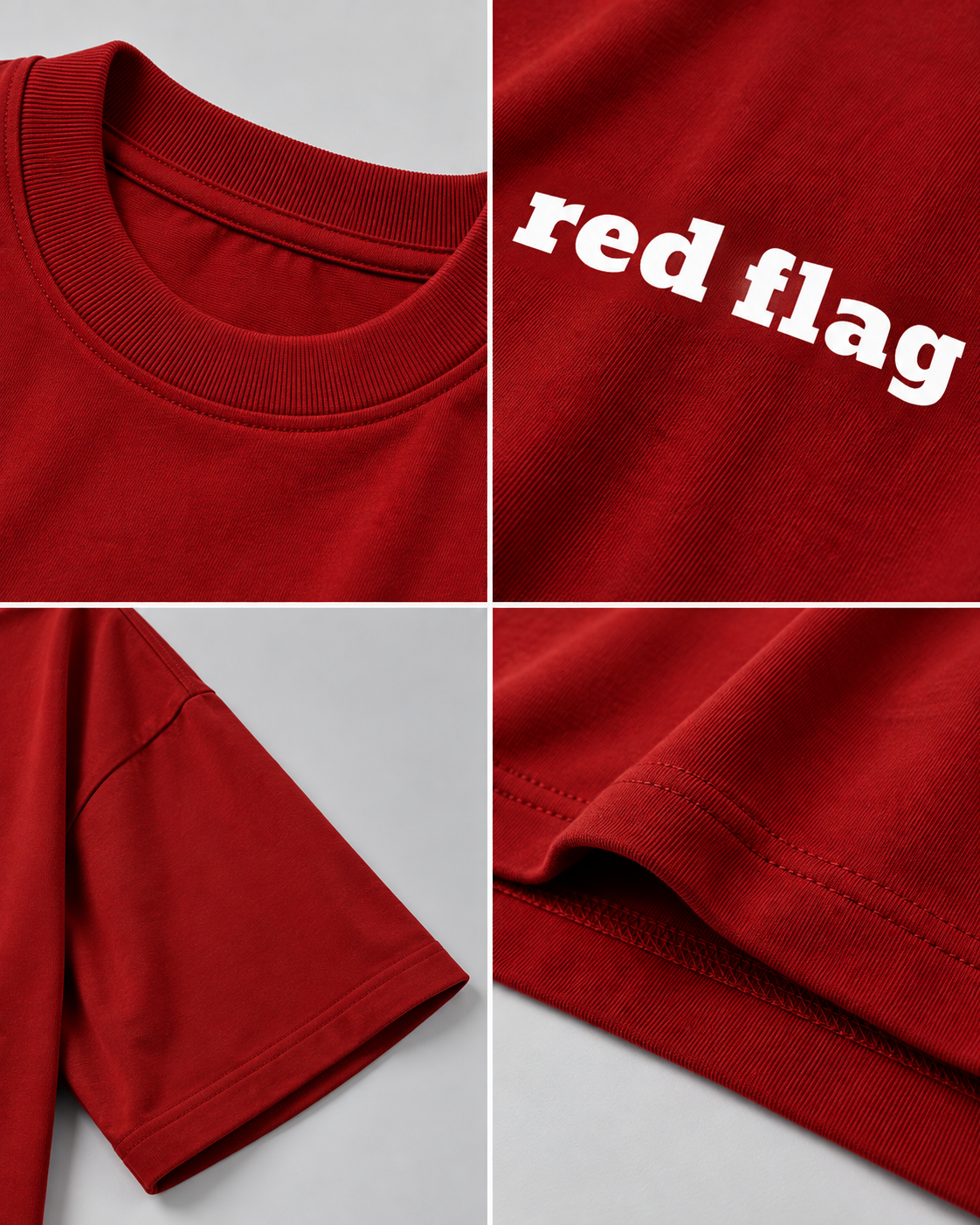 Red Red Flag Premium Oversized T-Shirt detail view showing red flag typography and print quality