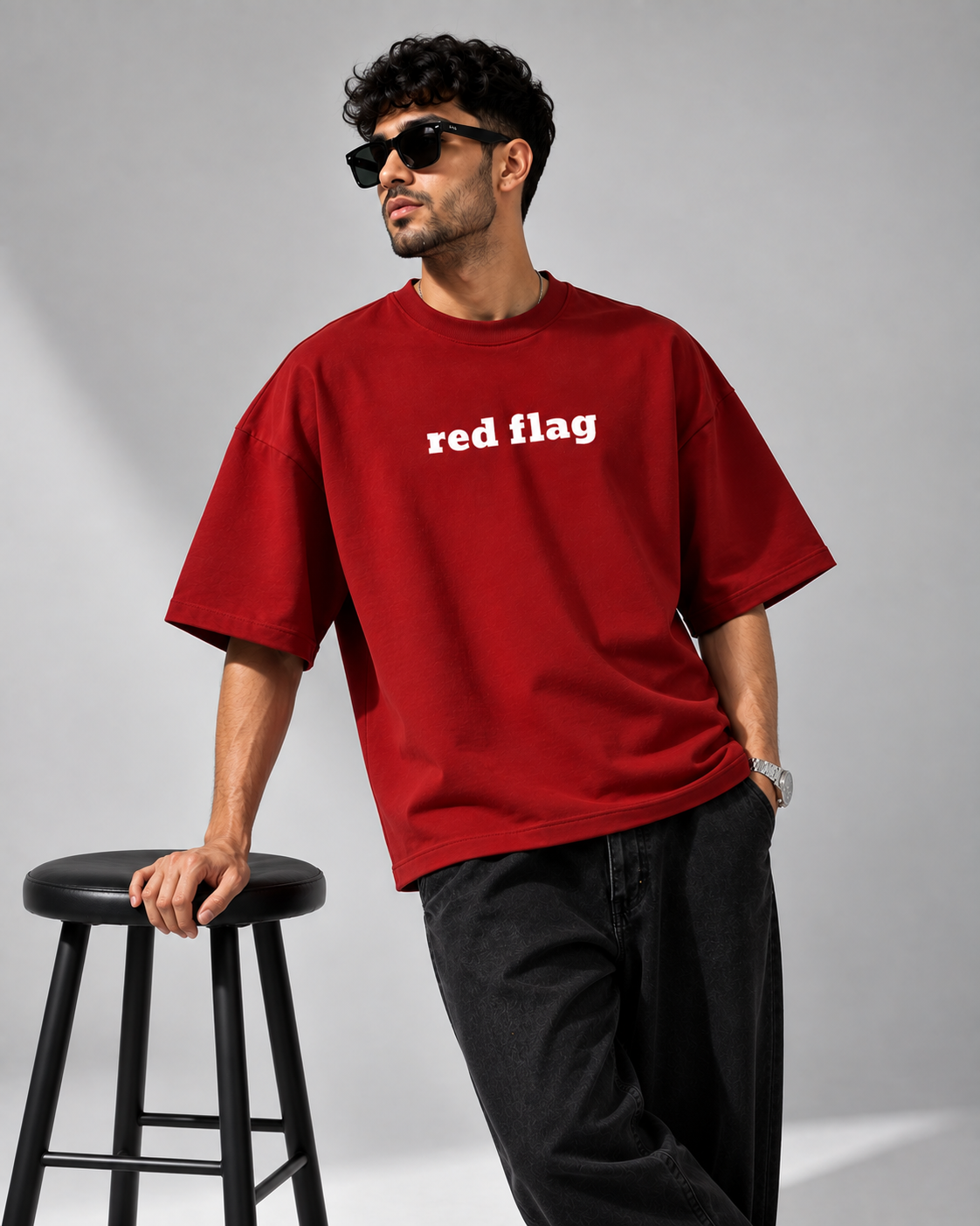 Red Red Flag Premium Oversized T-Shirt alternate front view with red flag typography
